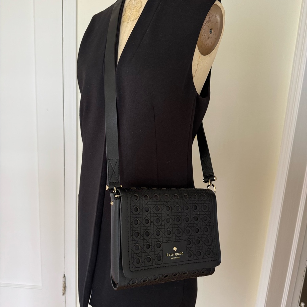 Vintage Kate Spade Black Crossbody Bag Cut out with Embroidery.